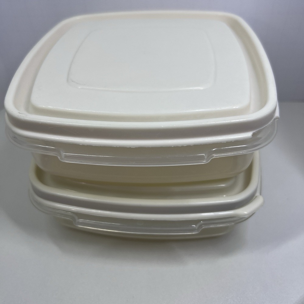 Vintage Rubbermaid Servin Saver #1 - 2 Cups - Lot Of 2 Sandwich w Lids Almond